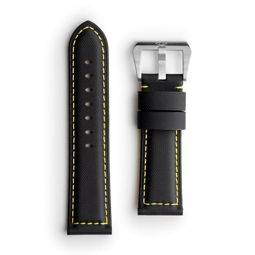 🎁 Pam Style Black Sailcloth Watch Strap with Yellow Stitching