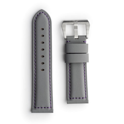 🎁 Pam Style Grey Sailcloth Watch Strap with Purple Stitching