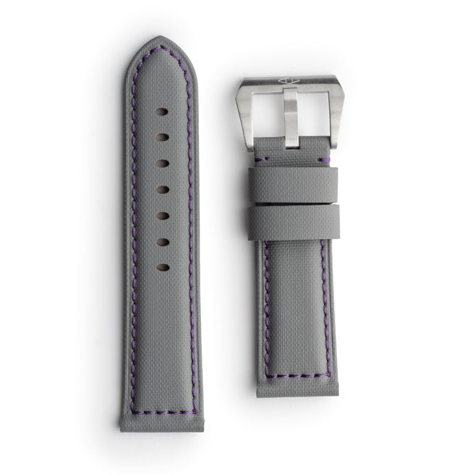 🎁 Pam Style Grey Sailcloth Watch Strap with Purple Stitching
