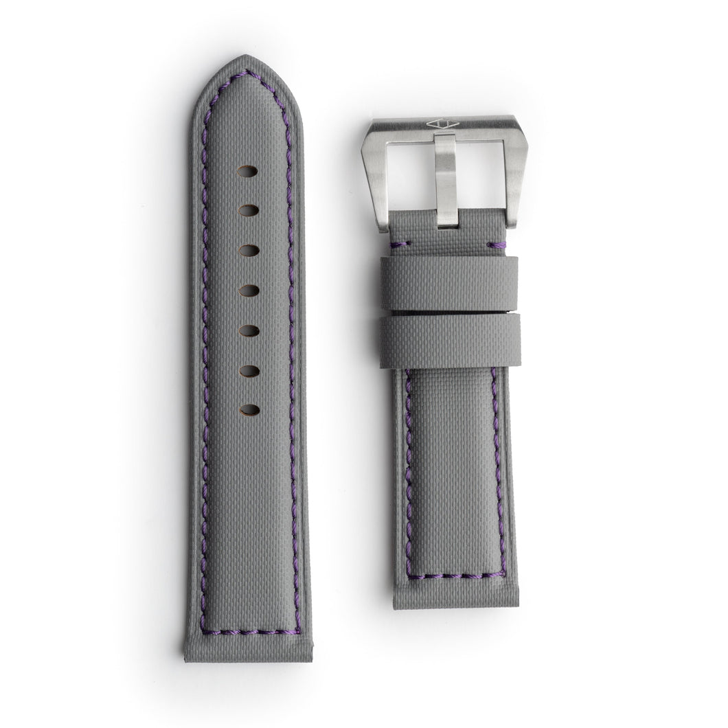 🎁 Pam Style Grey Sailcloth Watch Strap with Purple Stitching