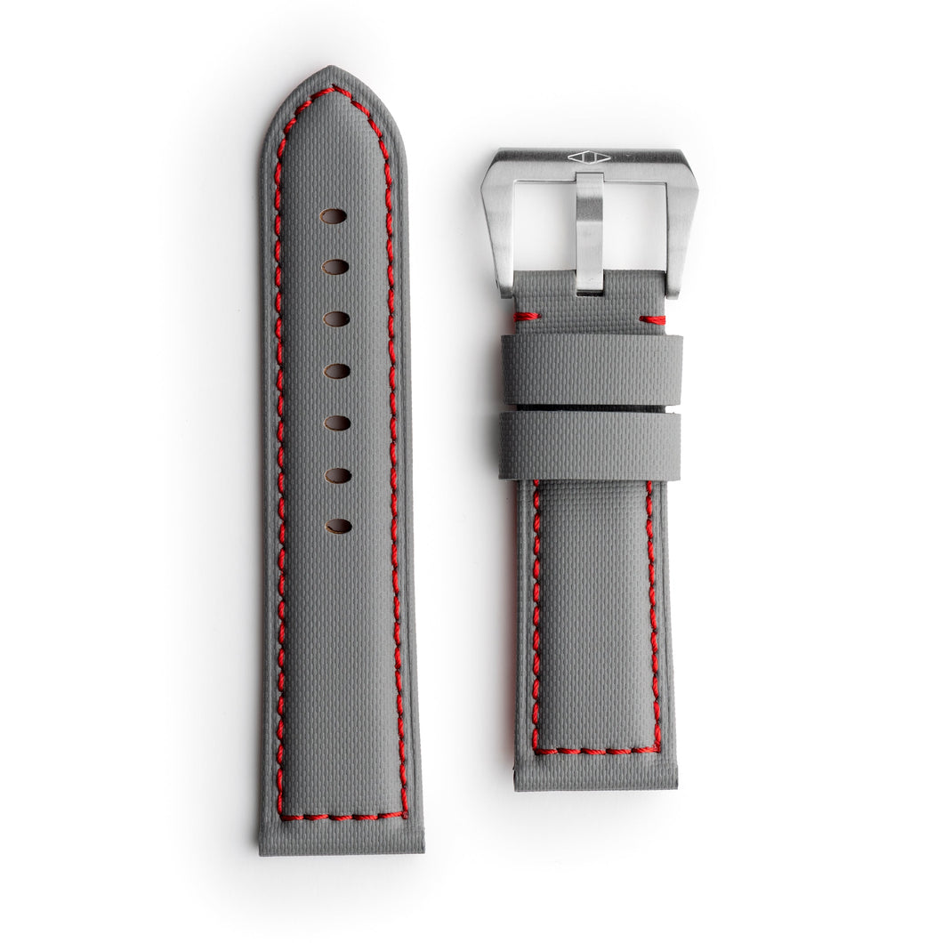 🎁 Pam Style Grey Sailcloth Watch Strap with Red Stitching