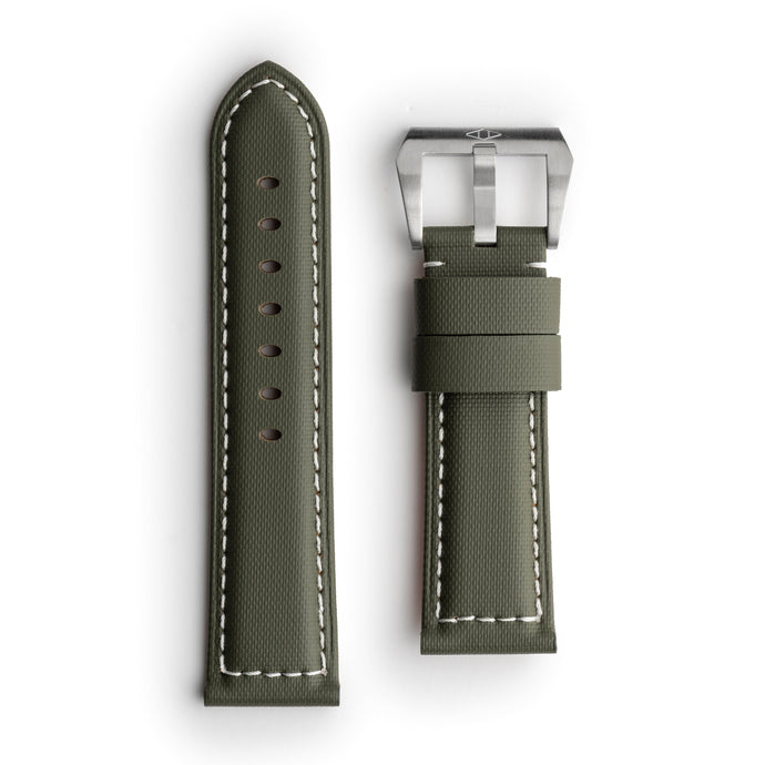 🎁 Pam Style Khaki Green Sailcloth Watch Strap with White Stitching