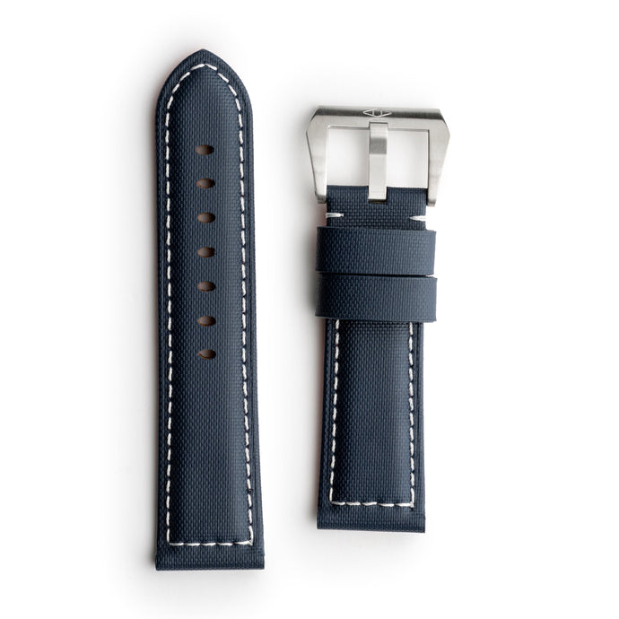 🎁 Pam Style Navy Blue Sailcloth Watch Strap with White Stitching
