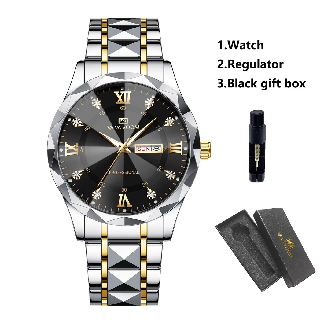 Diamond Luxury Night Glow Double Calendar Quartz Movement 41mm Watch